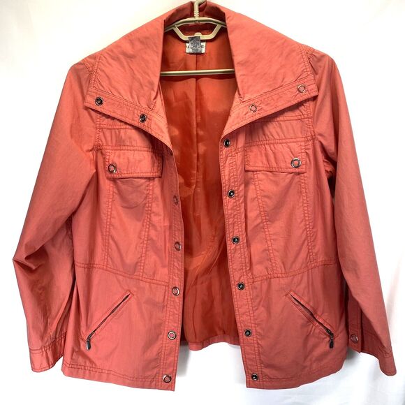 Chico's Womens Jacket Size 2 Weekends Orange Long Sleeve Snap Button Windbreaker - Picture 2 of 10